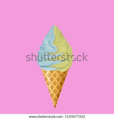 Ice cream isolated on pink background. Ice cream cone, frozen.