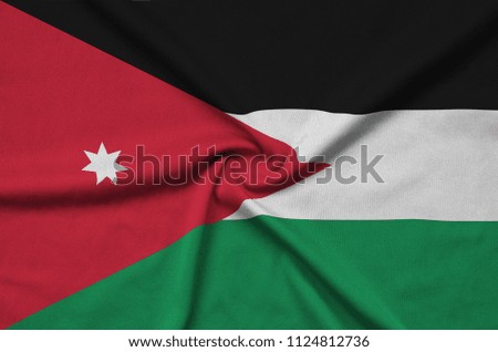 Jordan flag  is depicted on a sports cloth fabric with many folds. Sport team banner