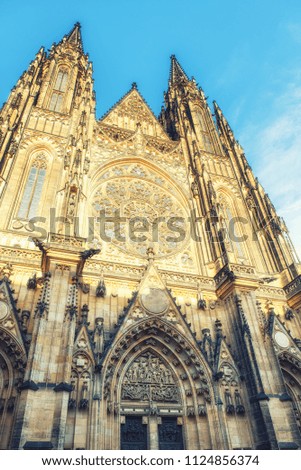 Prague, Czech Republic - April 04:  famous historic St. Vitus Cathedral. Prague