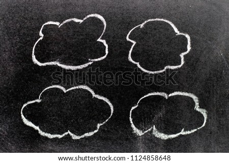 White color chalk hand drawing in cloud shape on blackboard background