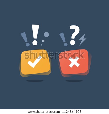 Right and wrong answer, good and bad  experience, customer feedback, positive or negative service assessment, vote concept, true or false questionnaire, undergo survey, ok and error button vector icon Royalty-Free Stock Photo #1124864105