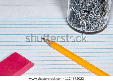 a #2 Pencil, Eraser, paper clips and Filler paper with plenty of room for Copy.
