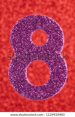 Number eight purple color over a red background. Anniversary. Vertical