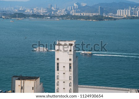 Empty sea and modern city skyline panorama in Hong Kong China