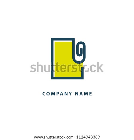 Logo concept of archive, blog, note, encyclopedia, online courses, file storage, webinar, stationery, education. Document icon. Vector logotype design clip and paper.