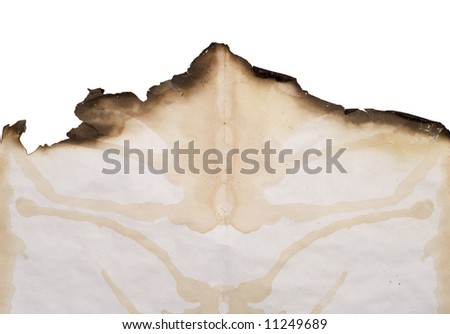 burnt paper background isolated on white