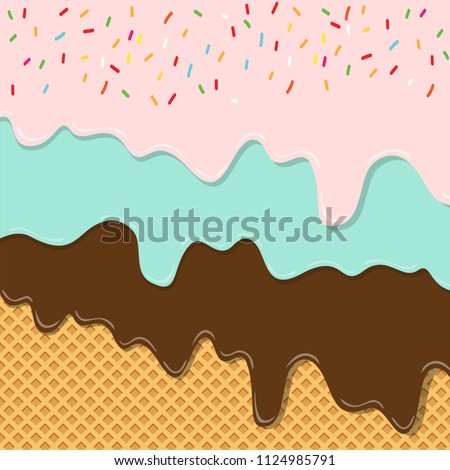 sweet flavor ice cream texture layer melted on wafer background pattern wallpaper. vector illustration. punchy creative pastels and pastel minimalism background with copy space. Royalty-Free Stock Photo #1124985791