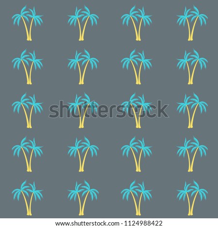 Coconut palm tree pattern textile material tropical forest background. Exotic vector fabric repeating pattern. Minimalist tropical plants, coconut trees, beach palms textile background design.