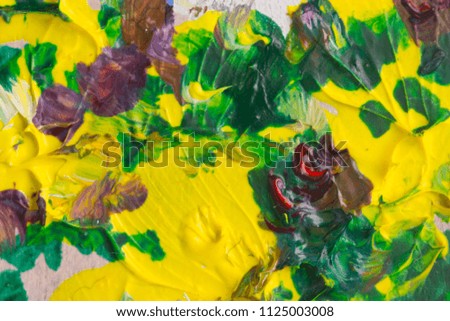 macro shot of oil painting of yellow flowers