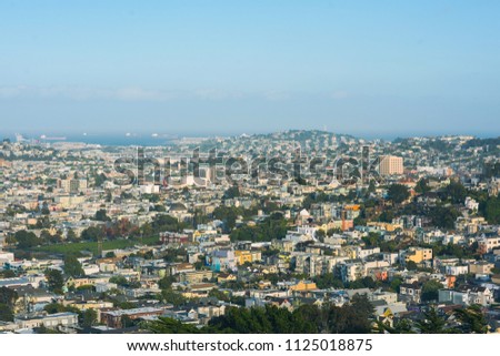 Cityscape of San Francisco and skyline of downtown in sunny day. California, USA
