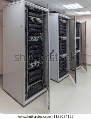 Server room with telecommunication cabinets