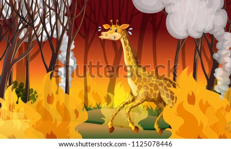 Giraffe Running Away From Firewild illustration
