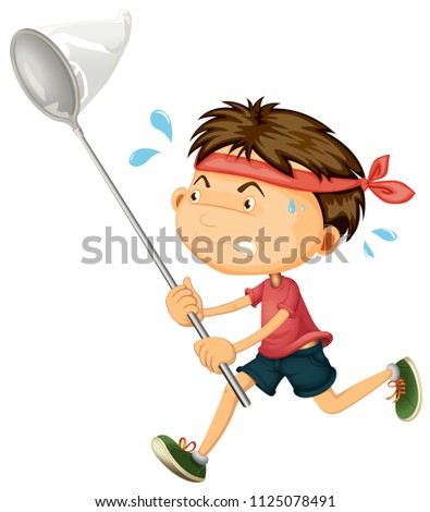 Boy Running with Insect Net illustration
