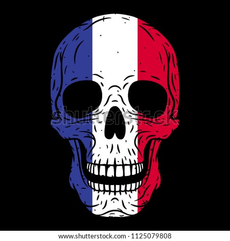 
Human skull with French flag isolated on black background
