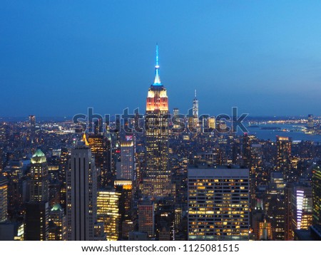 New York City Skyline with Skyscrapers before Night