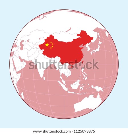 Map of China on political globe vector