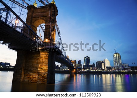 Cincinnati seen accross Ohio River at sunset