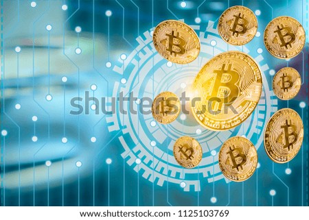 bitcoin future Interface technology on car blurred background.for internet and social networking concept metaphor to business in development or transport, automotive car electronic hacker image