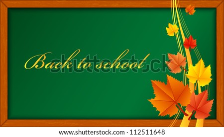 illustration of wooden blackboard with leaves