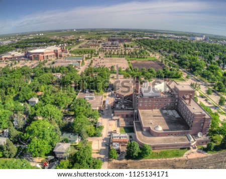 Aerial Drone View of the University of North Dakota in Grand Forks during the Summer Royalty-Free Stock Photo #1125134171