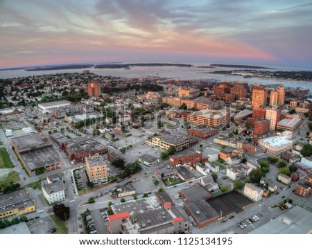 Aerial View of Portland which is the largest City in the State of Maine