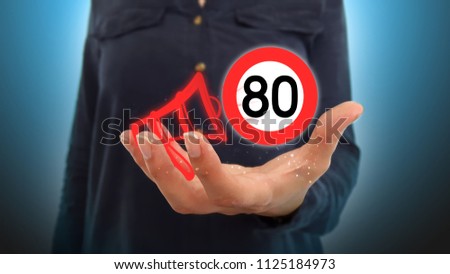 Businesswoman on blurred background holding hand 80km/h speed limits