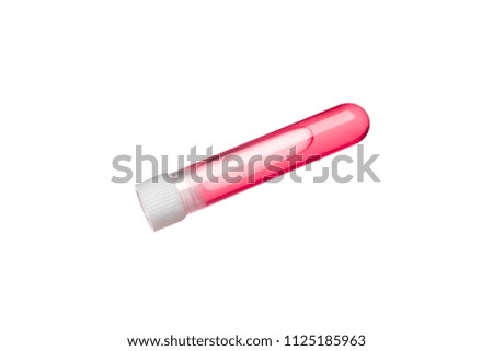 a tube with a stopper and a colored liquid inside isolated on white background.