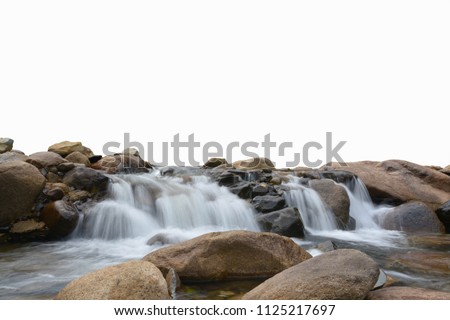 Waterfall and stone on white background