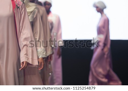 Fashion Show, Catwalk Event, Runway Show, Fashion Week themed photo. Modest fashion women's collection. Royalty-Free Stock Photo #1125254879
