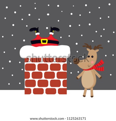 Cute Santa and reindeer on smoked chimney
