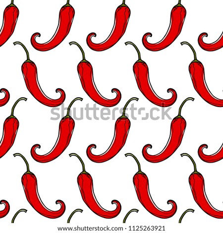 Vector seamless pattern with hand drawn hot chili peppers. Ink drawing, graphic style, beautiful design elements