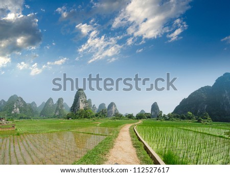 Path across the fields in guilin,china
