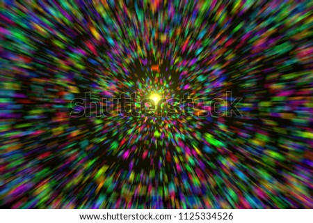 colorful dynamic objects flying through the picture, on black background - rainbow explosion