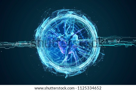 Conceptual illustration of neuron cells with glowing link knots in abstract dark space, high resolution 3D illustration 3d render