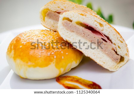 hamburger. bread stuffed with cheese and ham burger steak. brazilian sandwich