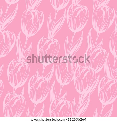 Seamless pattern with pink tulips. Vector background.