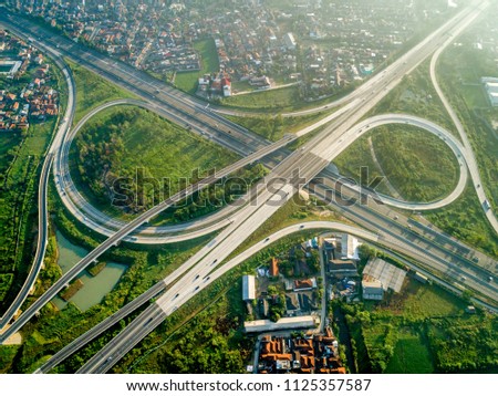 Aerial View of Pasir Koja Highway Interchange, Soroja and Purbaleunyi Toll Road, Bandung, West Java Indonesia, Asia Royalty-Free Stock Photo #1125357587