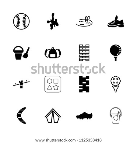 Recreation icon. collection of 16 recreation filled and outline icons such as bucket toy for beach, domino, golf ball. editable recreation icons for web and mobile.