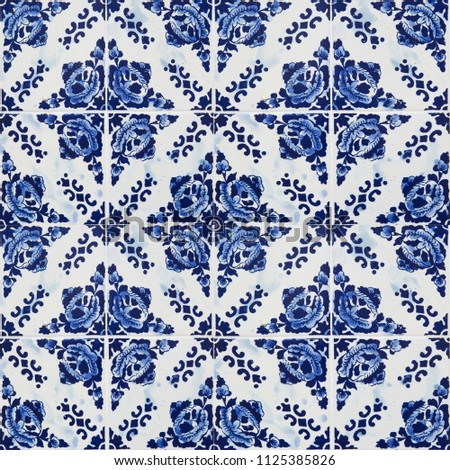 Photograph of traditional portuguese tiles in blue