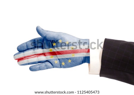 Handshake gesture businessman hand Cape Verde flag isolated on white background