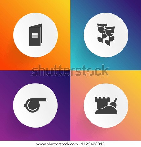 Modern, simple vector icon set on gradient backgrounds with castle, vacation, sport, brochure, petal, nature, web, sound, white, holiday, tower, game, sea, judge, page, spring, flower, referee icons