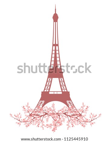 eiffel tower among blooming cherry tree branches - spring season Paris vector design