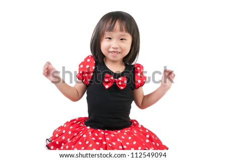 asia young girl wear red dress and smile