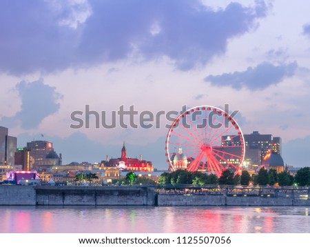 Long exposure shot - Night City View on the old Port of Montreal, Quebec, Canada