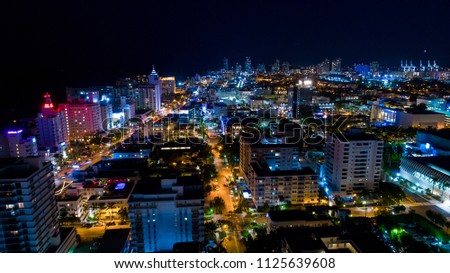 Night view of Miami Beach, South Beach, Florida, USA. 