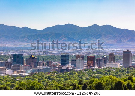 Salt Lake City Views with foreground trees