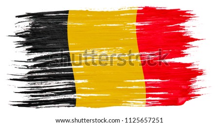 Art brush watercolor painting of Belgian flag blown in the wind isolated on white background eps 10 vector illustration.