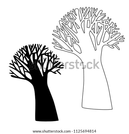 Design with forest plants in black and white style. Can be used for printing on paper, stickers, badges, bijouterie, tattoo.