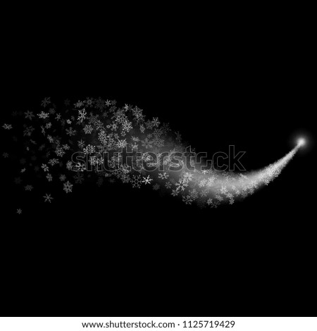 Effect of white glitter trail star. Sparkling confetti or shimmer shine wave trace. Overlay object on black background for New Year or Christmas template. EPS 10