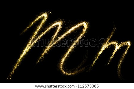 Letter "M" of gold glittering stars dust trail (glittering font concept) Royalty-Free Stock Photo #112573385